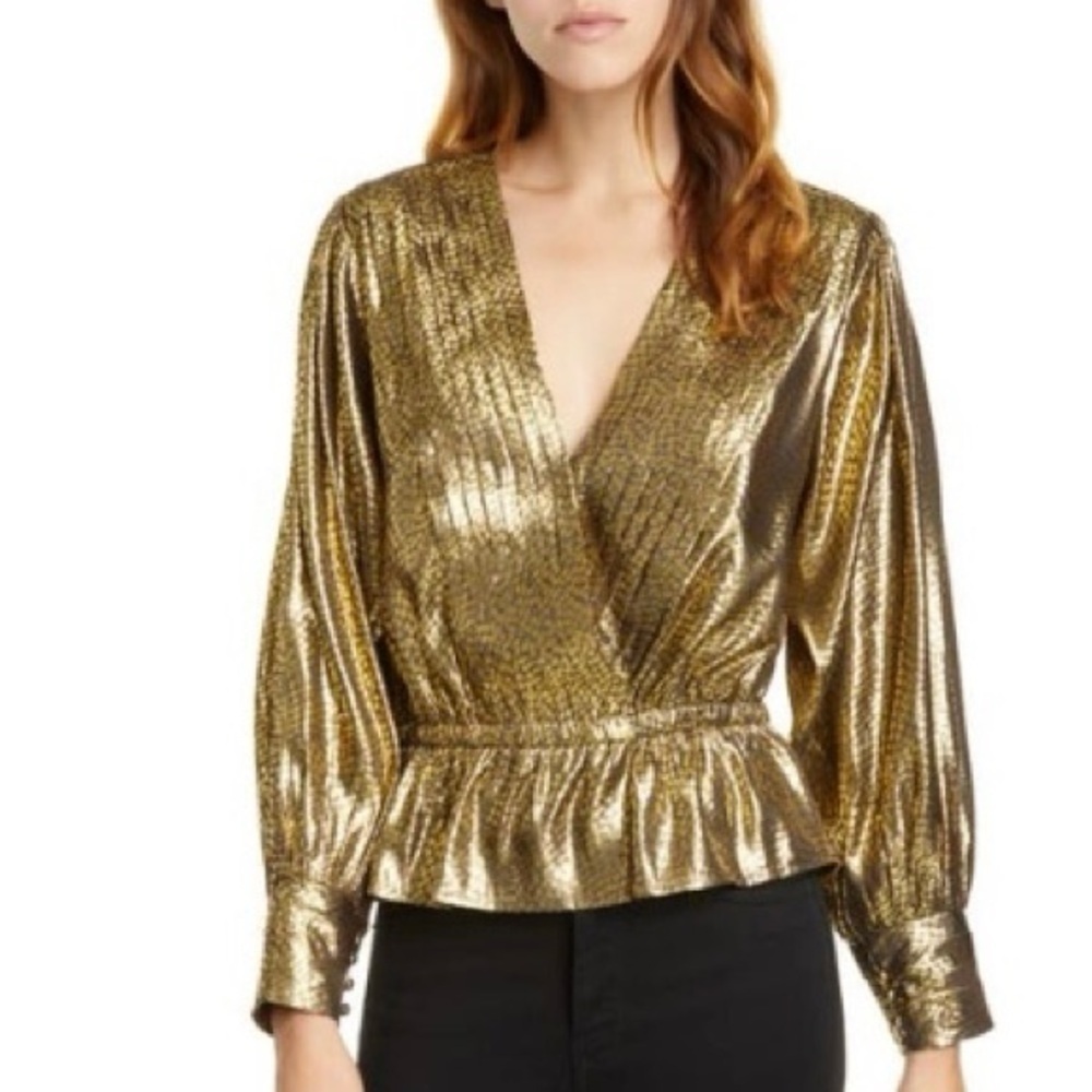 Joie Gold Metallic Long Sleeve Blouse